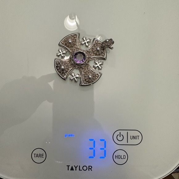 Vintage Cross pendent with Amethyst stone in middle. 950 sterling silver. - Picture 9 of 12